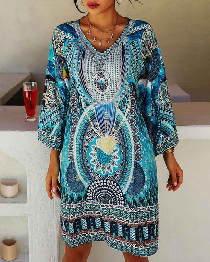 Emelia - Vestido Boêmio Impresso Vibrante
