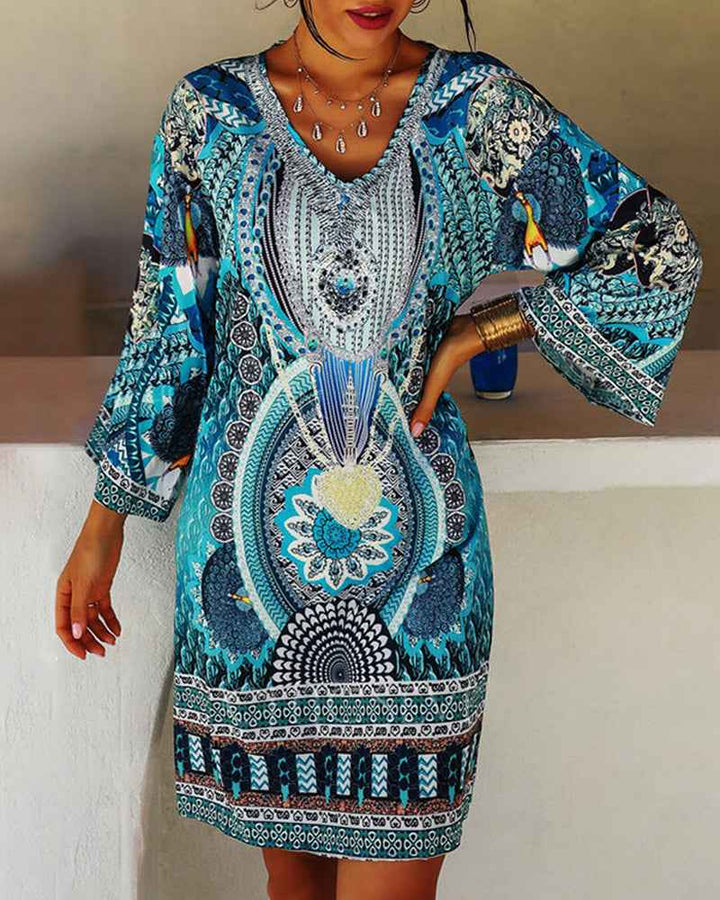 Emelia - Vestido Boêmio Impresso Vibrante