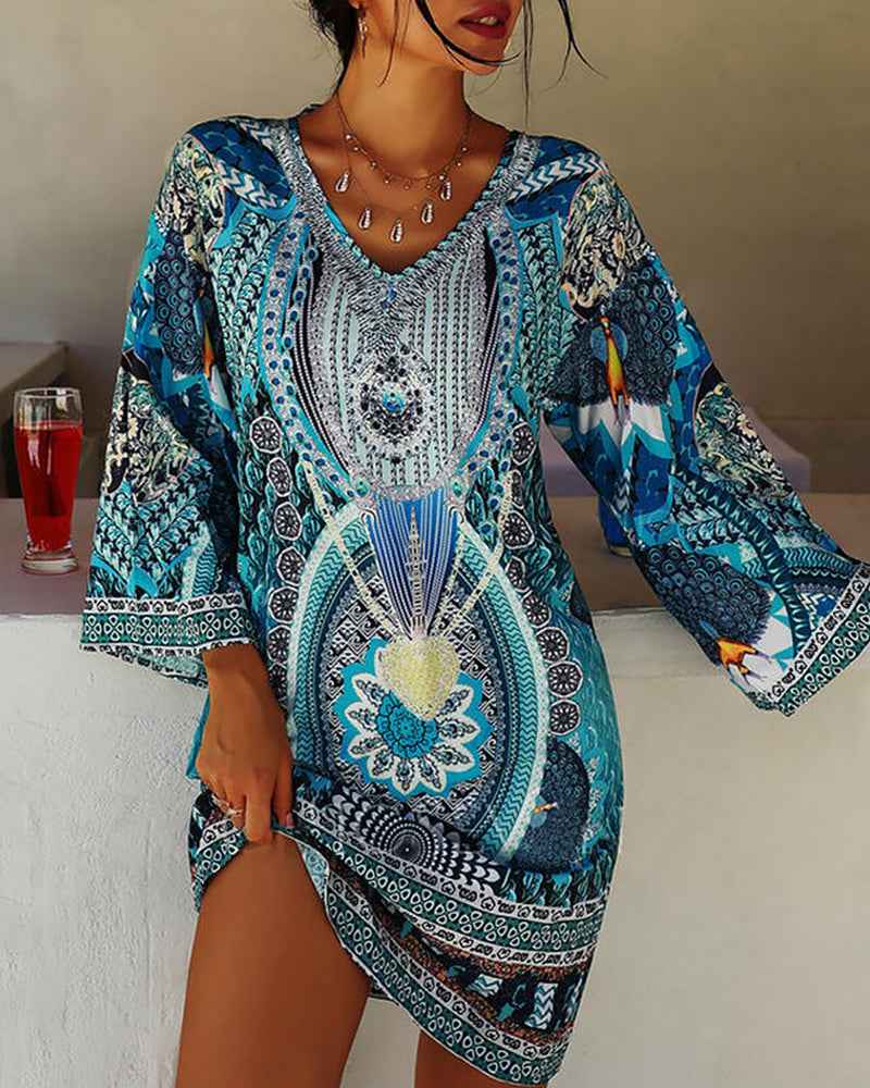 Emelia - Vestido Boémio Impresso Vibrante