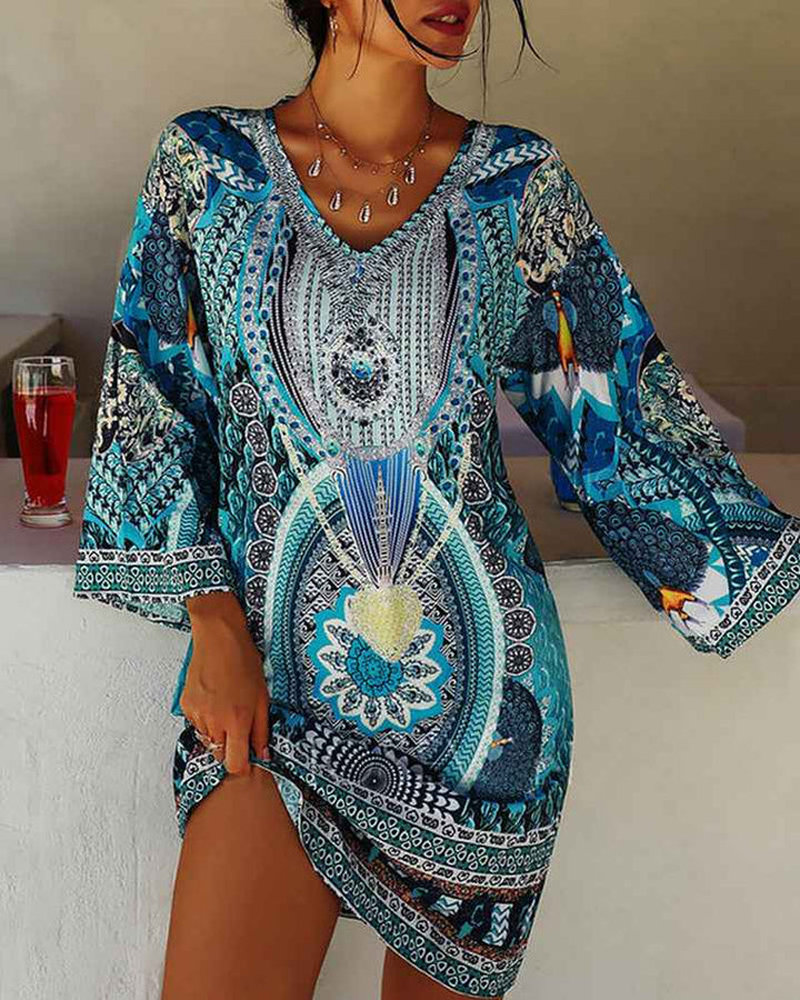 Emelia - Vestido Boémio Impresso Vibrante