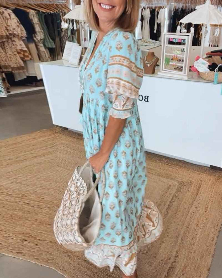 MANA | VESTIDO FLORAL CHIQUE MIDI COM DECOTE EM V