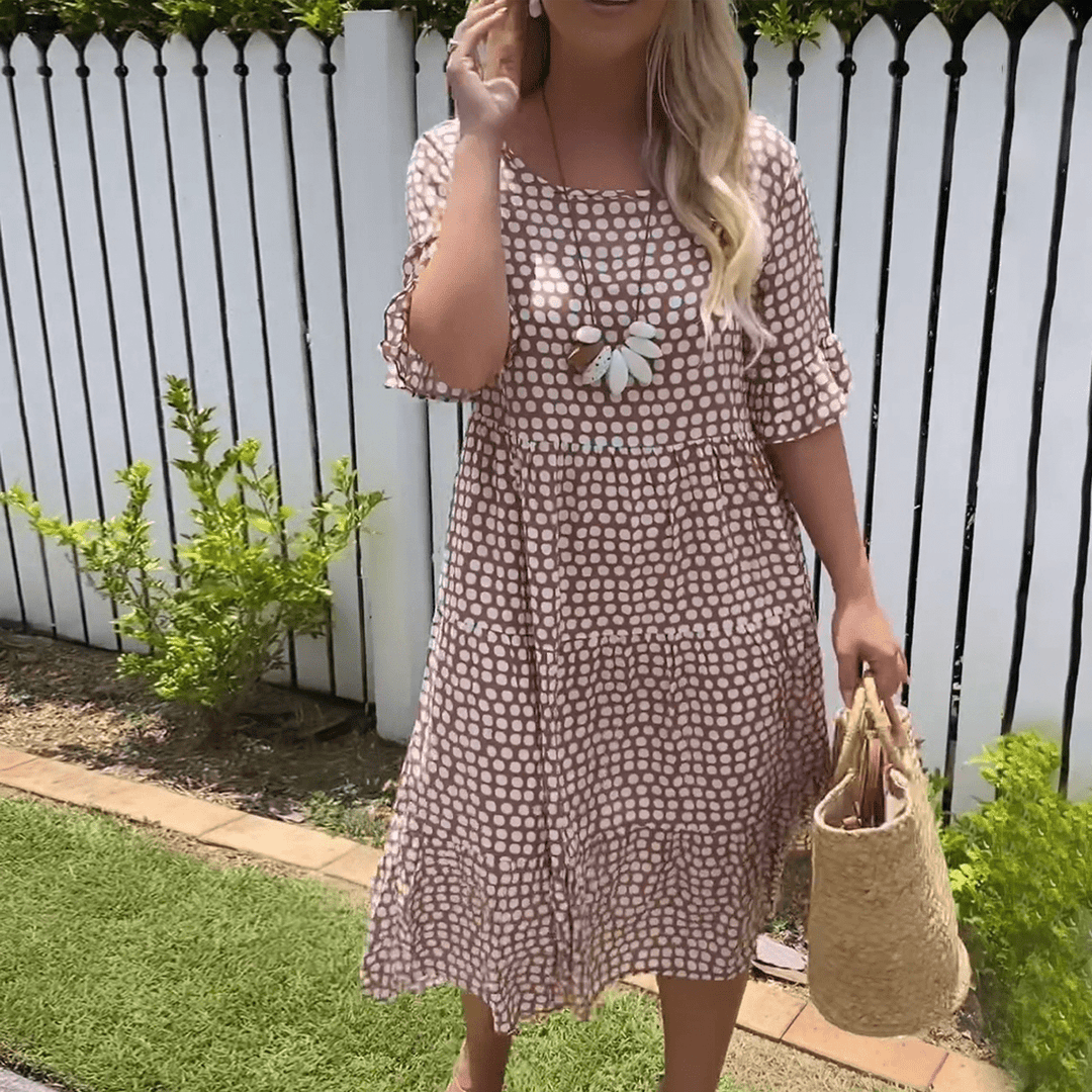 ZORA | VESTIDO MIDI DE MANGA CURTA EM BEGE