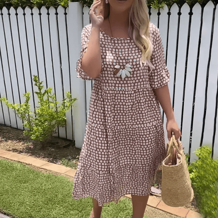ZORA | VESTIDO MIDI DE MANGA CURTA EM BEGE
