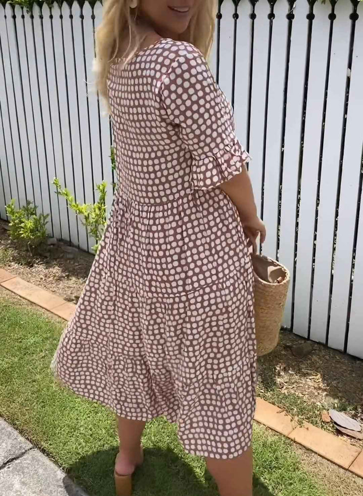 ZORA | VESTIDO MIDI DE MANGA CURTA EM BEGE