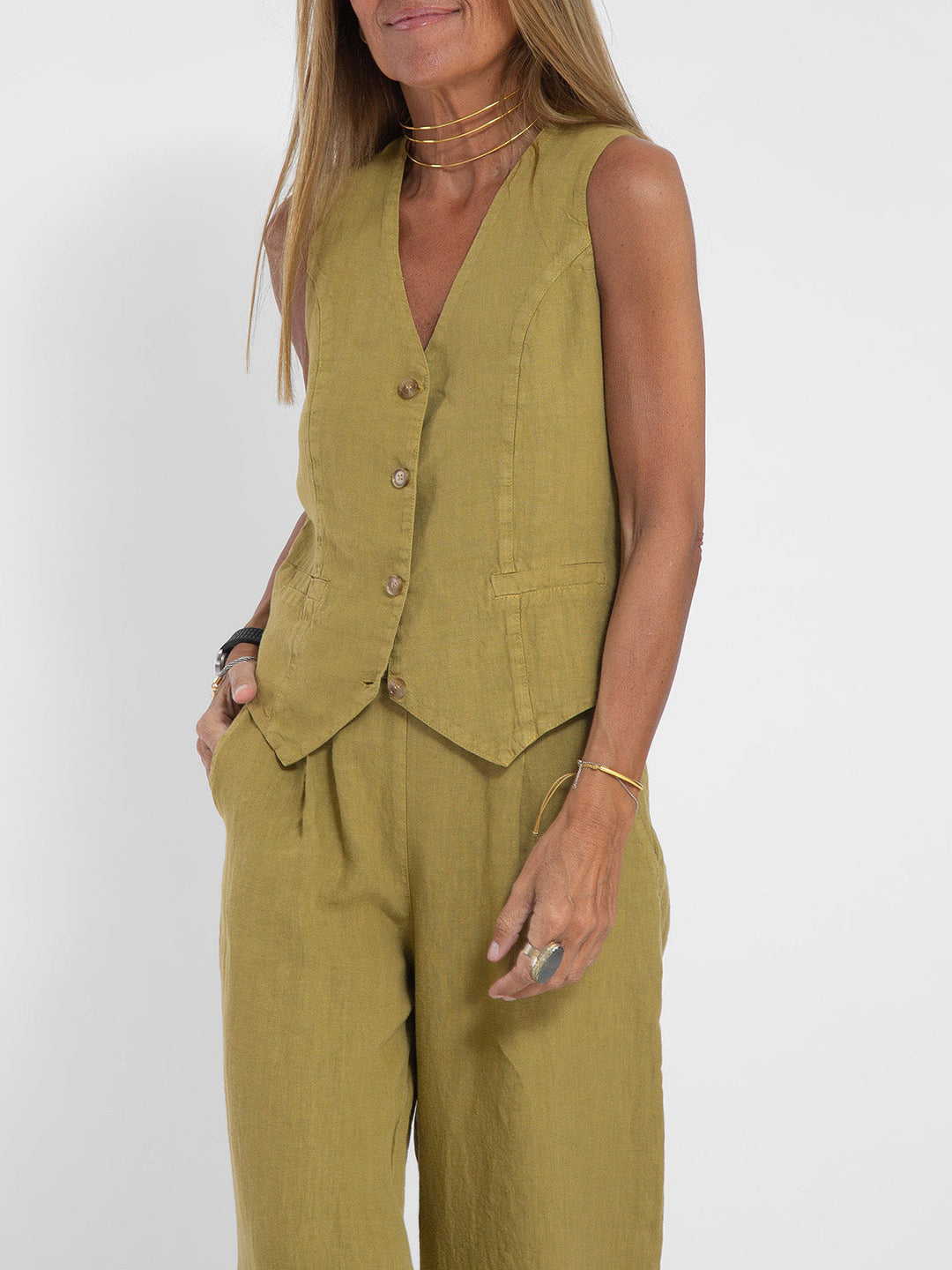 Aira - Conjunto de Gilet com Botões e Calças Largas