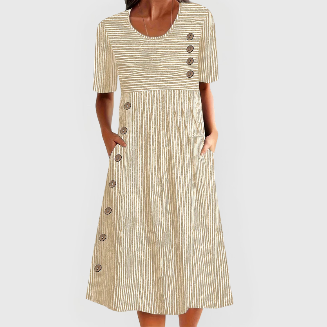 JARNA | VESTIDO LISTRADO MIDI