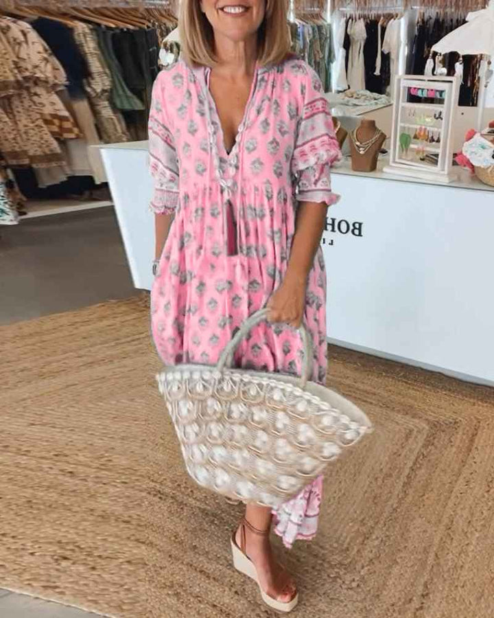 MANA | VESTIDO FLORAL CHIQUE MIDI COM DECOTE EM V