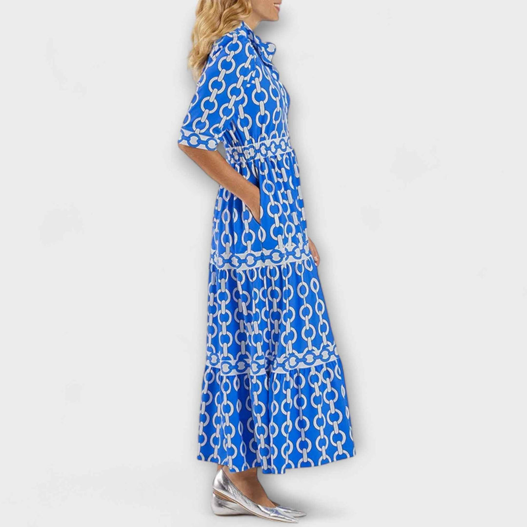 JULIANA | VESTIDO MIDI COM PATRÃO DE COLAR