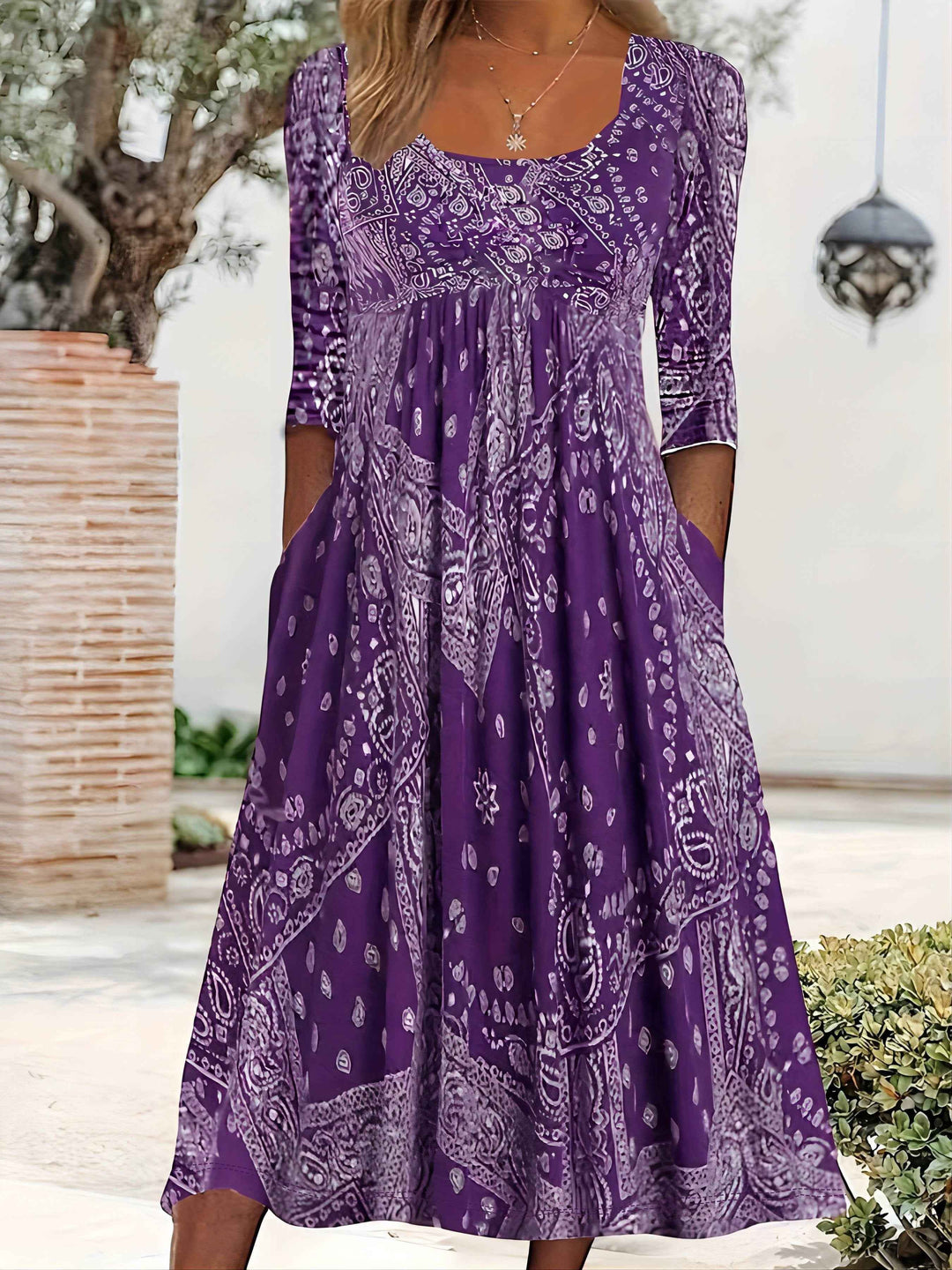 ELOWEN | VESTIDO MIDI COM MANGAS LONGAS CASUAL