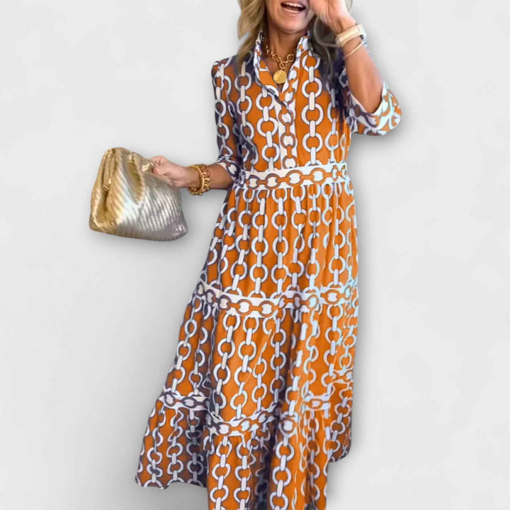 JULIANA | VESTIDO MIDI COM PATRÃO DE CORRENTE
