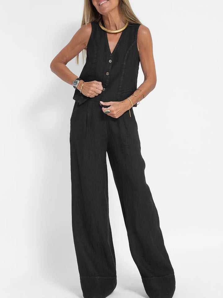 Aira - Conjunto de Gilet com Botões e Calças Largas