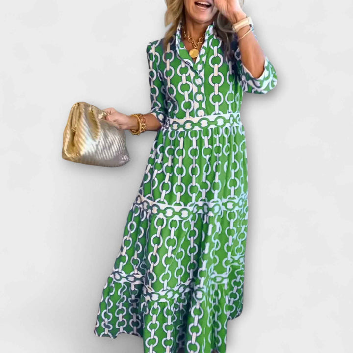JULIANA | VESTIDO MIDI COM PATRÃO DE CORRENTE