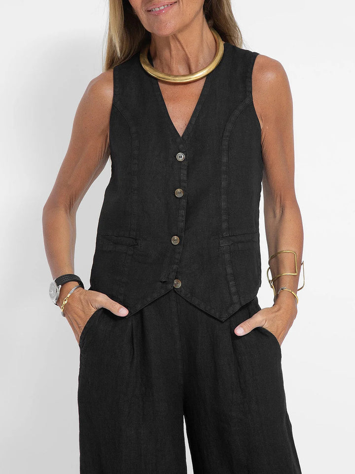 Aira - Conjunto de Gilet com Botões e Calças Largas