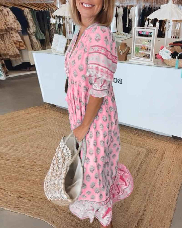 MANA | VESTIDO FLORAL CHIQUE MIDI COM DECOTE EM V