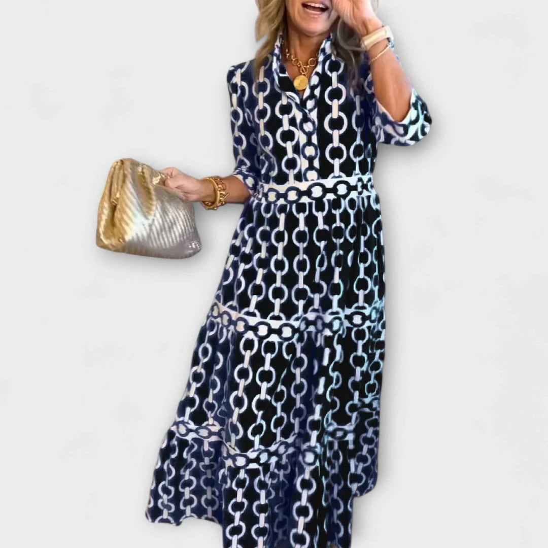 JULIANA | VESTIDO MIDI COM PATRÃO DE CORRENTE