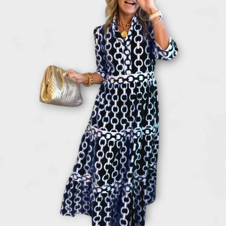 JULIANA | VESTIDO MIDI COM PATRÃO DE CORRENTE