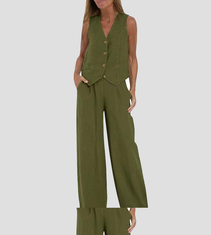 Aira - Conjunto de Gilet com Botões e Calças Largas