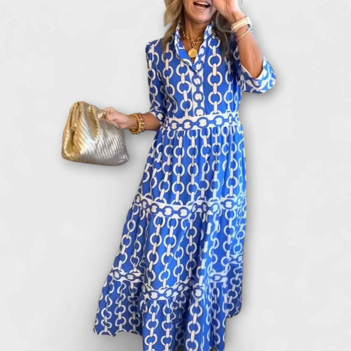 JULIANA | VESTIDO MIDI COM PATRÃO DE COLAR