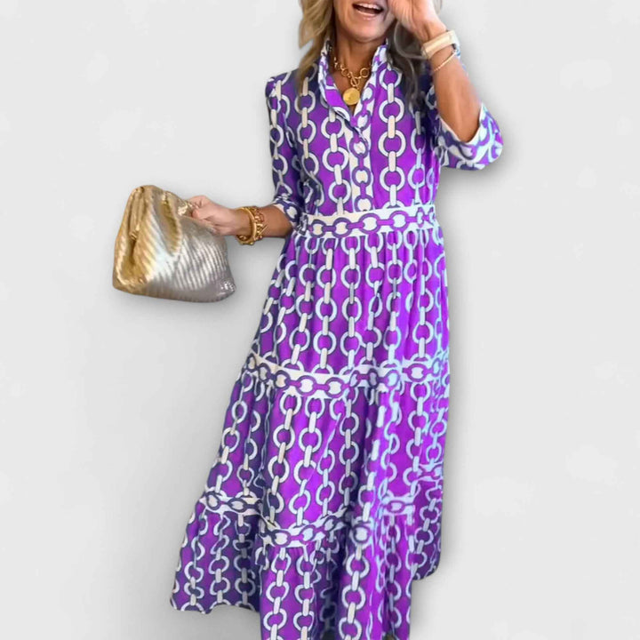 JULIANA | VESTIDO MIDI COM PATRÃO DE COLAR