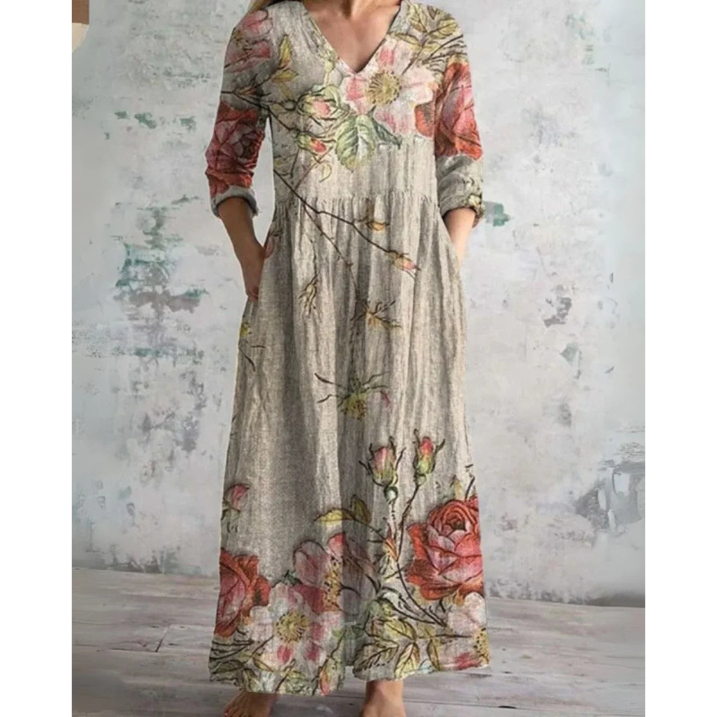 ELEANOR | VESTIDO MAXI VINTAGE COM FLORES