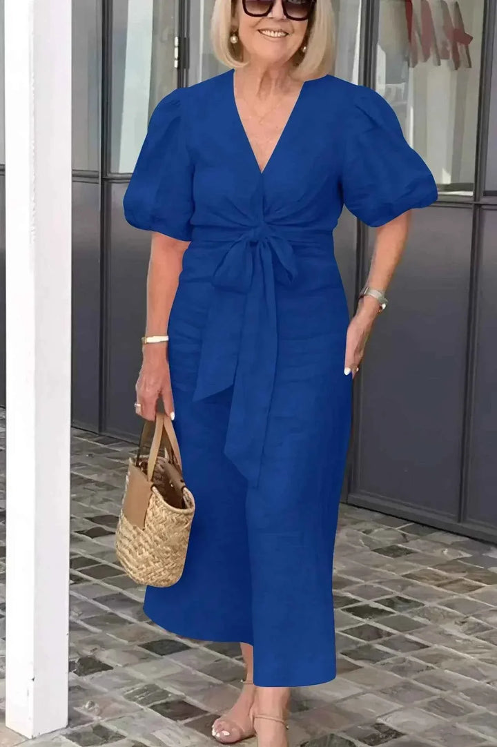 LYNORA | VESTIDO MIDI ELEGANTE COM DECOTE EM V