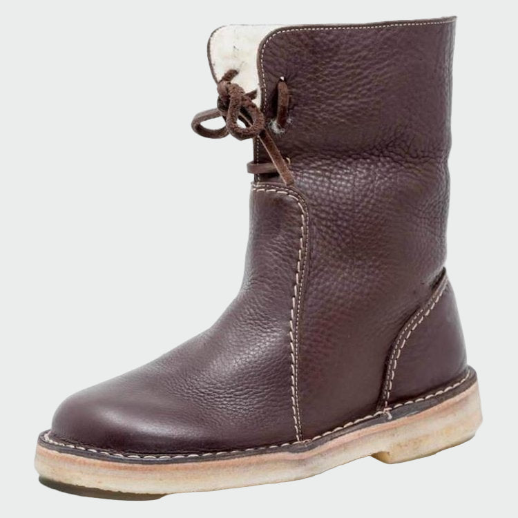 Botas de couro impermeáveis para homem com forro de lã