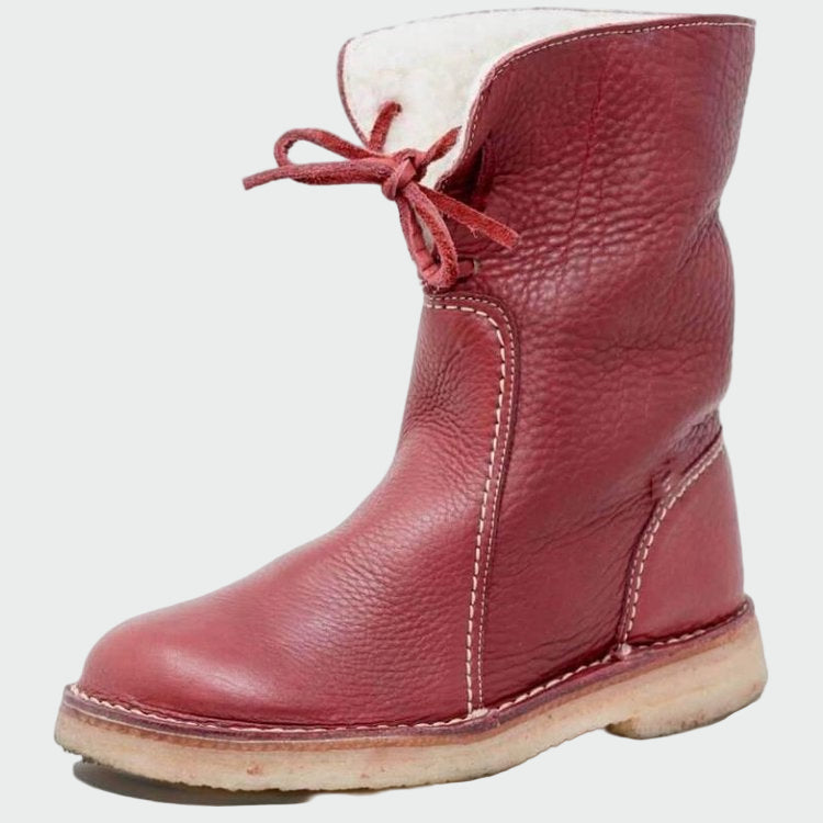 Botas de couro impermeáveis para homem com forro de lã