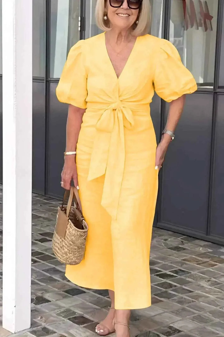 LYNORA | ELEGANTE VESTIDO MIDI COM DECOTE EM V