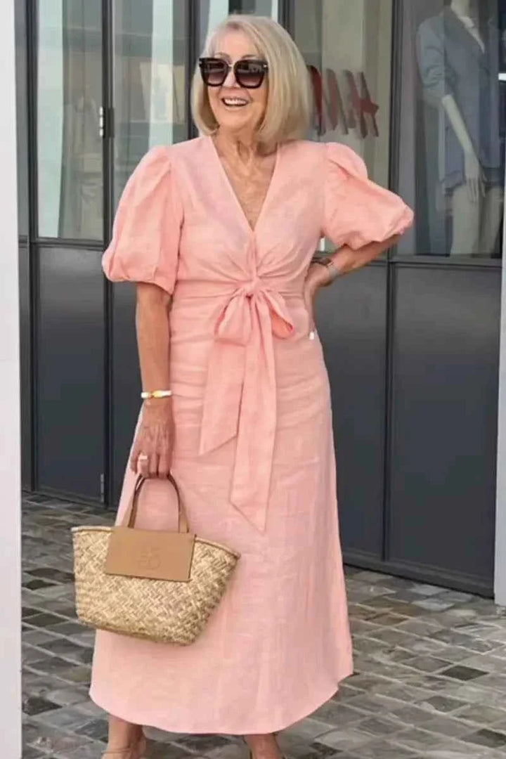 LYNORA | VESTIDO MIDI ELEGANTE COM DECOTE EM V