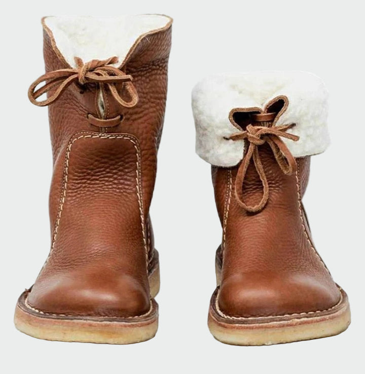 Botas de couro impermeáveis para homem com forro de lã