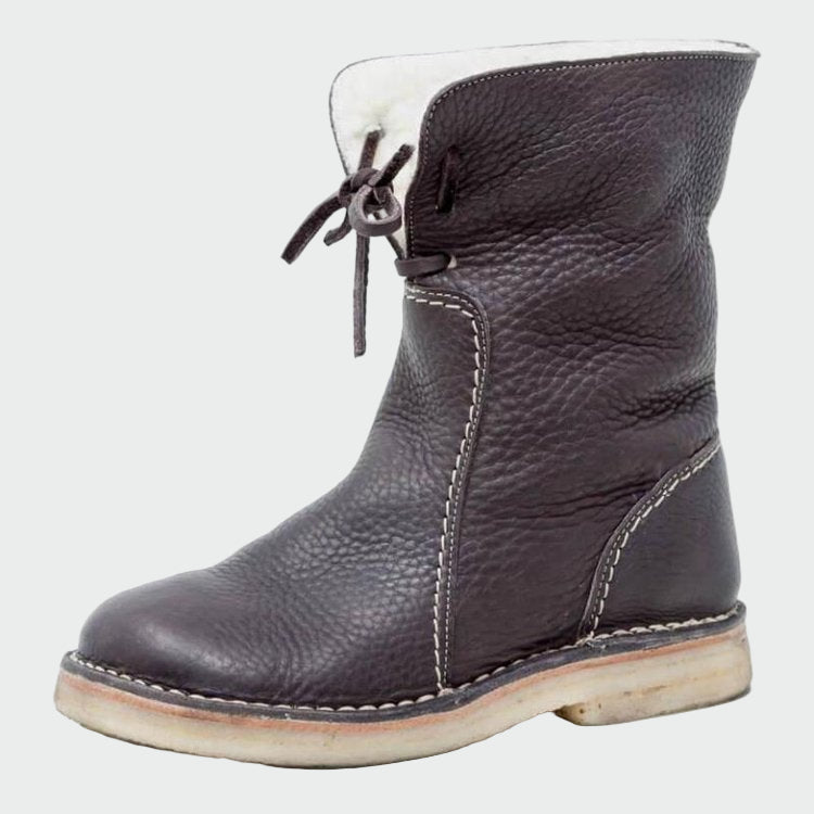 Botas de couro impermeáveis para homem com forro de lã
