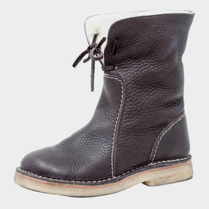 Botas de couro impermeáveis para homem com forro de lã
