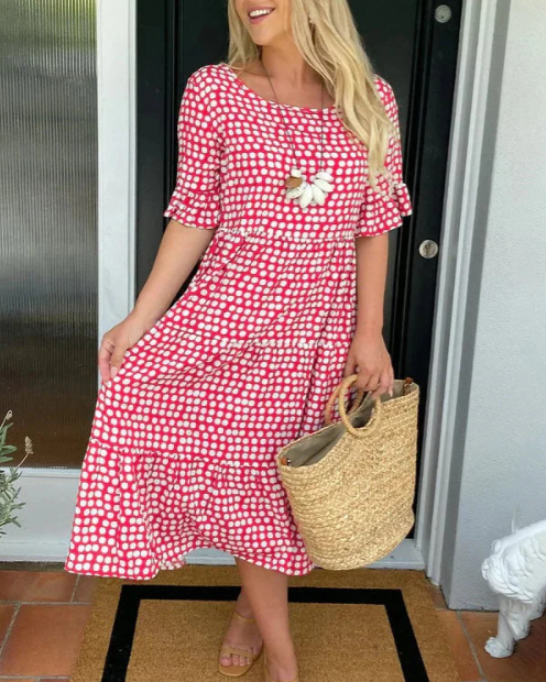 ZORA | VESTIDO MIDI DE MANGA CURTA EM BEGE