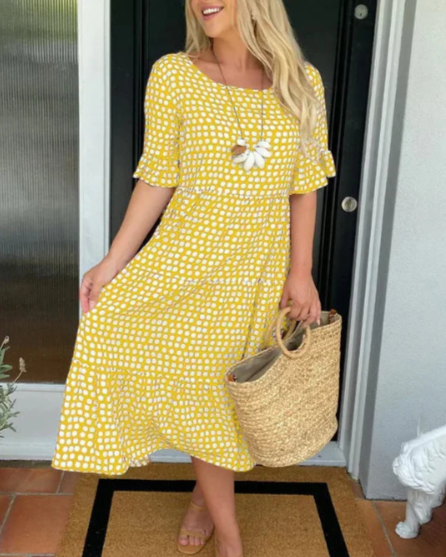 ZORA | VESTIDO MIDI DE MANGA CURTA EM BEGE