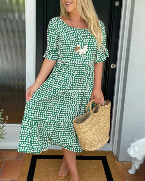 ZORA | VESTIDO MIDI DE MANGA CURTA EM BEGE