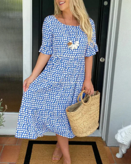 ZORA | VESTIDO MIDI DE MANGA CURTA EM BEGE