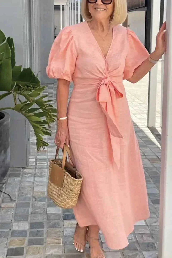LYNORA | VESTIDO MIDI ELEGANTE COM DECOTE EM V