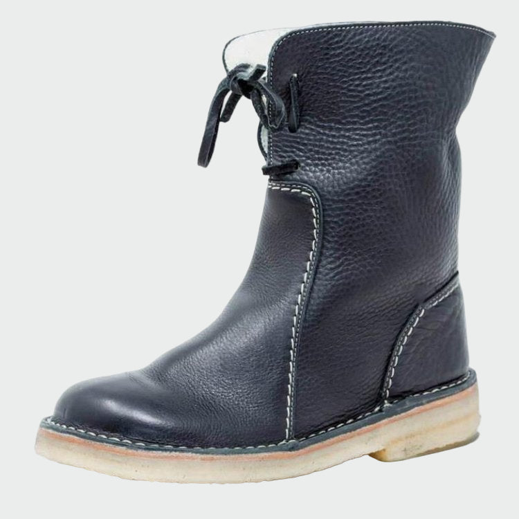 Botas de couro impermeáveis para homem com forro de lã
