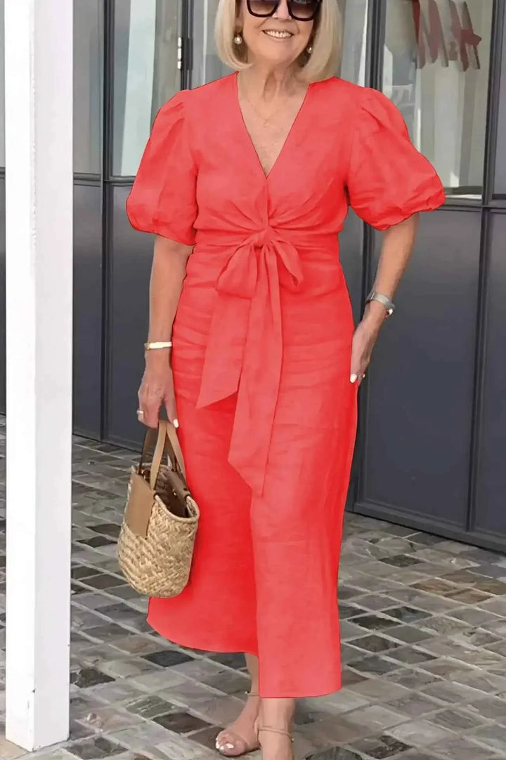 LYNORA | ELEGANTE VESTIDO MIDI COM DECOTE EM V
