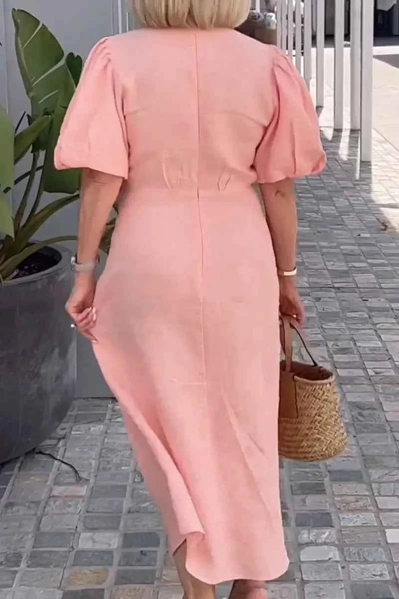 LYNORA | VESTIDO MIDI ELEGANTE COM DECOTE EM V