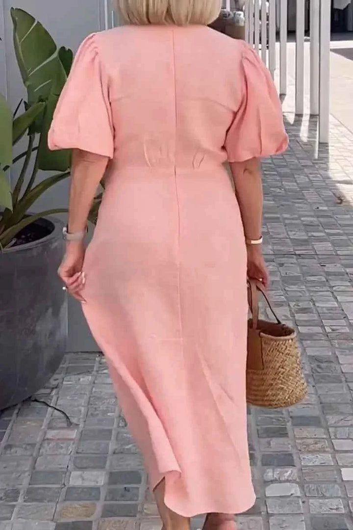 LYNORA | VESTIDO MIDI ELEGANTE COM DECOTE EM V