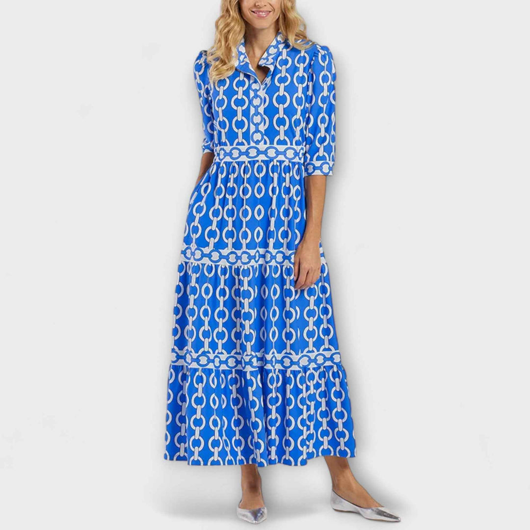 JULIANA | VESTIDO MIDI COM PATRÃO DE COLAR