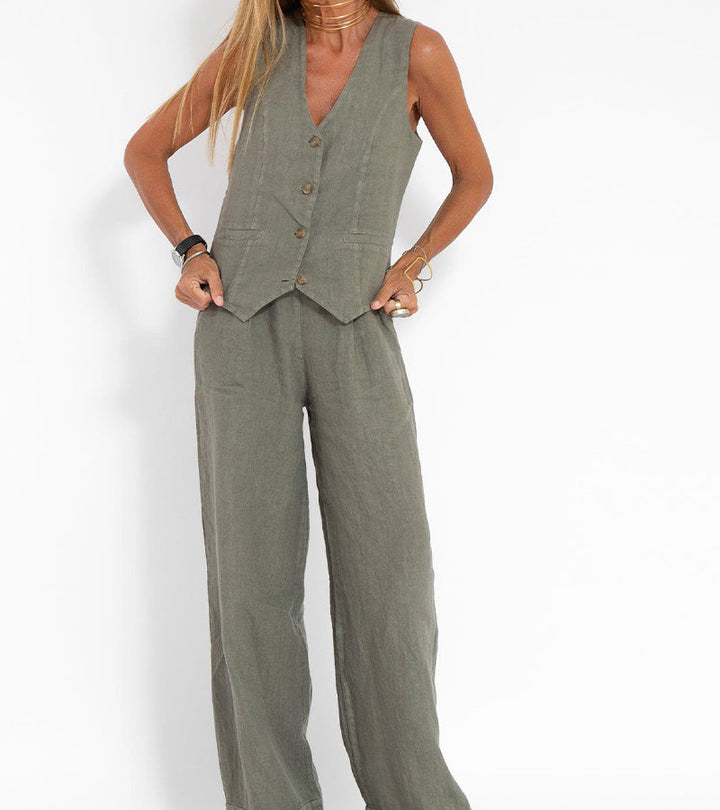 Aira - Conjunto de Gilet com Botões e Calças Largas