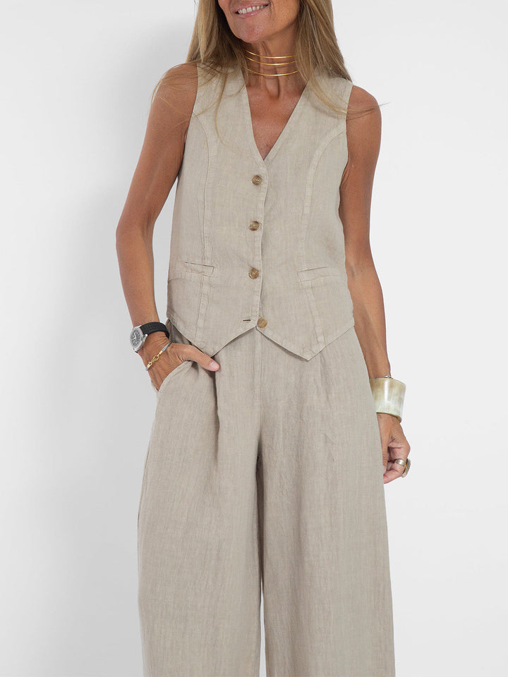 Aira - Conjunto de Gilet com Botões e Calças Largas