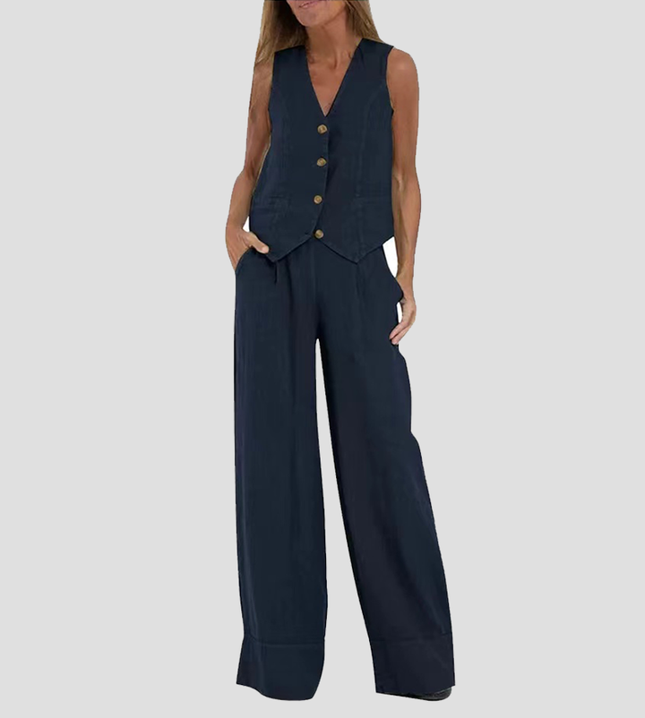 Aira - Conjunto de Gilet com Botões e Calças Largas