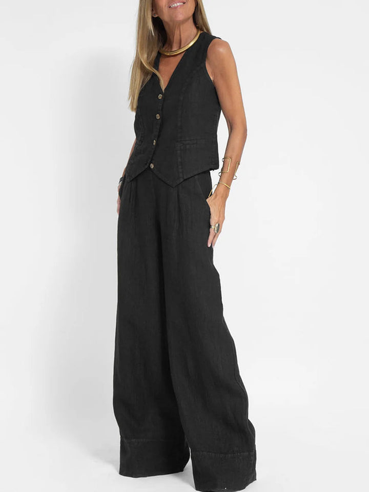 Aira - Conjunto de Gilet com Botões e Calças Largas