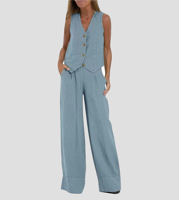 Aira - Conjunto de Gilet com Botões e Calças Largas