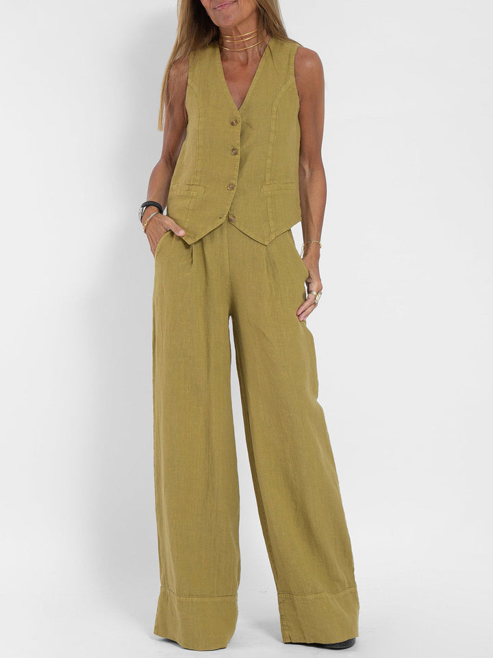 Aira - Conjunto de Gilet com Botões e Calças Largas