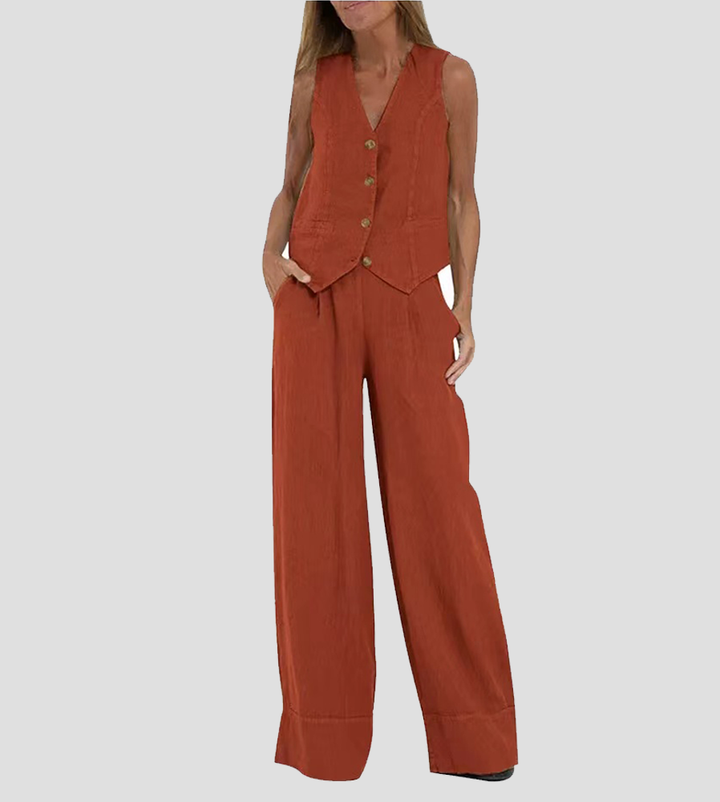 Aira - Conjunto de Gilet com Botões e Calças Largas